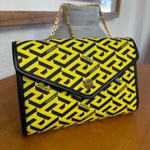 Versace Geometric Yellow and Black Clutch